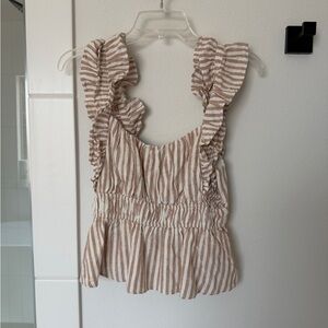 Abercrombie Striped Ruffle Sleeveless Liken Tank Top